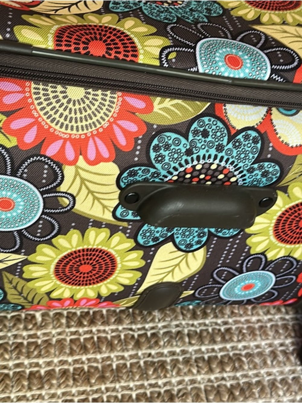 Vera Bradley Black Floral Rolling Carry-On with Turquoise, Coral, Yellow - Picture 3 of 4